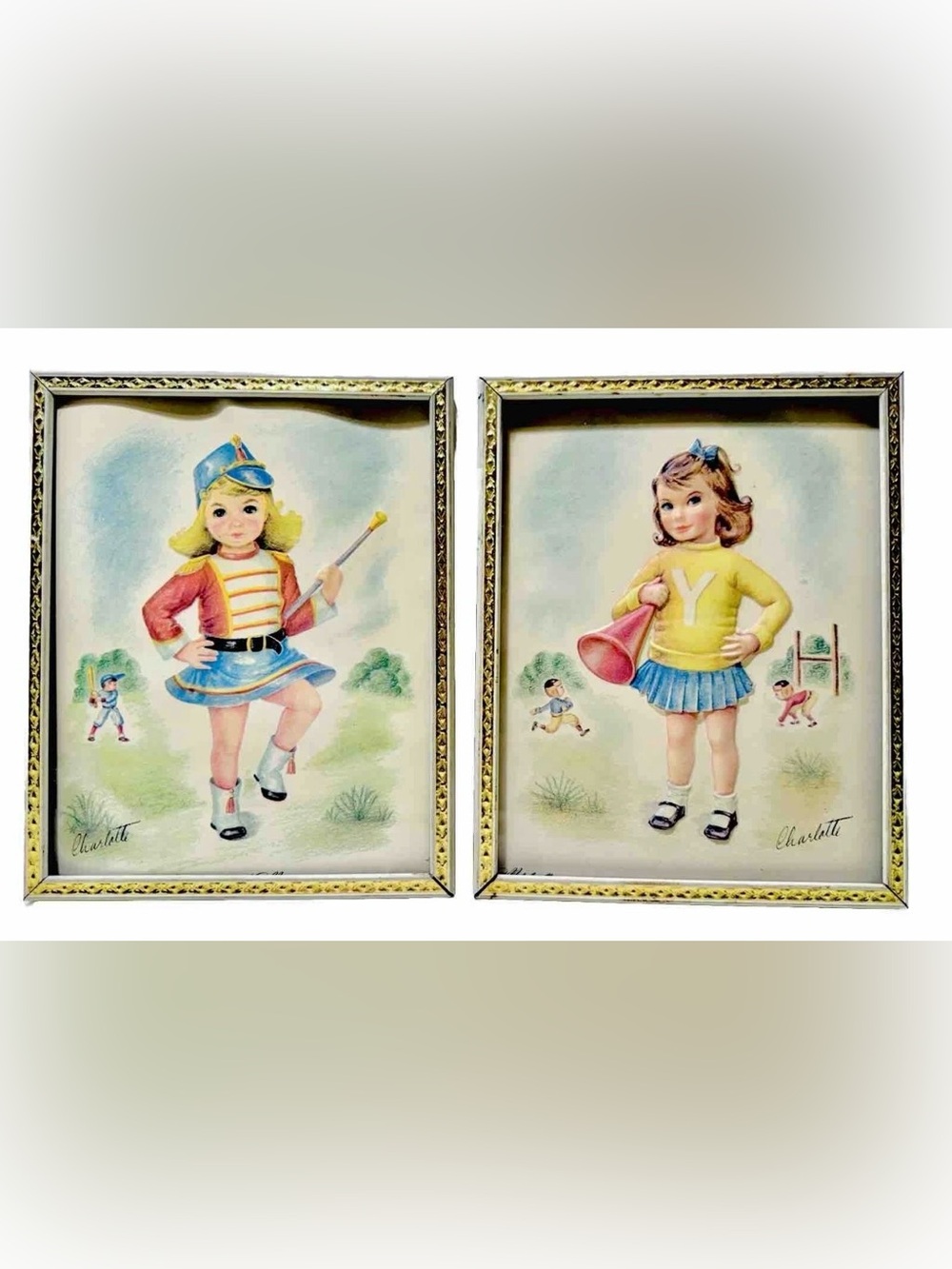 Metalcraft Corp Vintage 1950's Charlotte Majorette Cheerleader 3D Art Print Set